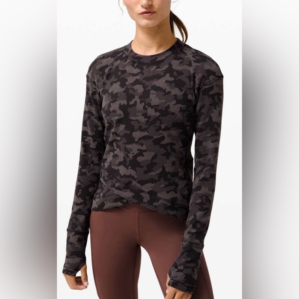 Lululemon Close to Crossing Long Sleeve *Rulu Sz 6 Camo Jacquard Black Lunar